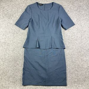 Lafayette 148 New York Peplum Dress Womens 10 Blue Gray Stretch Modern Career*